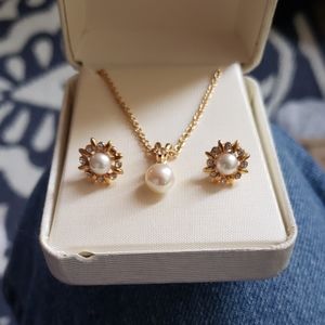 Gold and Pearl Necklace and Matching Earrings